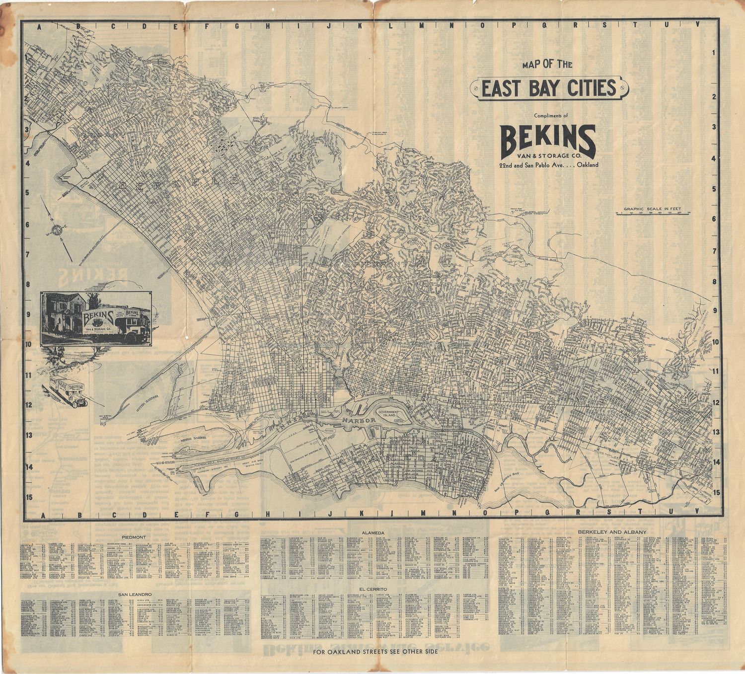 1930 Bekins Map of the East Bay Cities w/ Oakland
