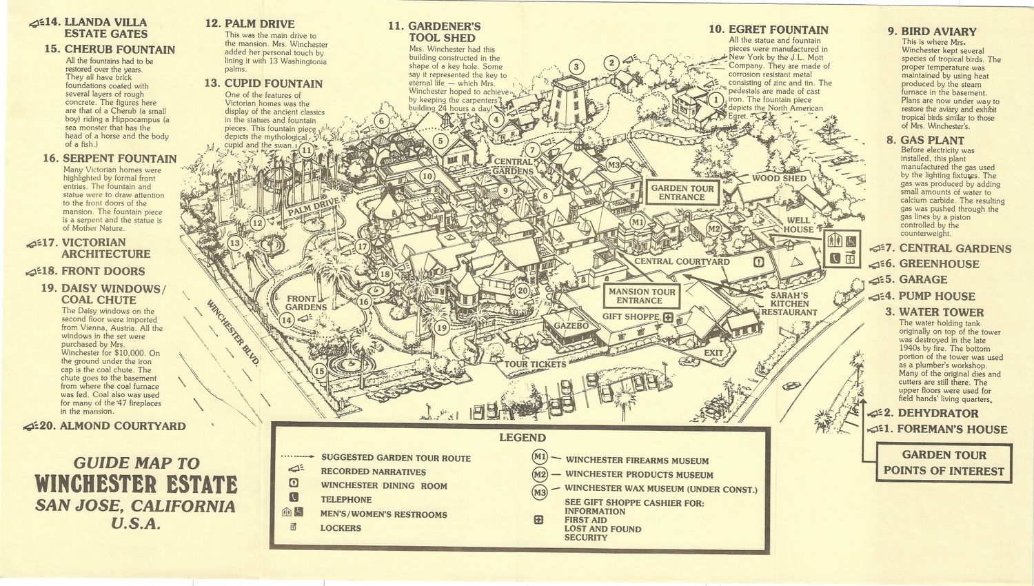 1972 Guide Map to the Winchester Estate in San Jose