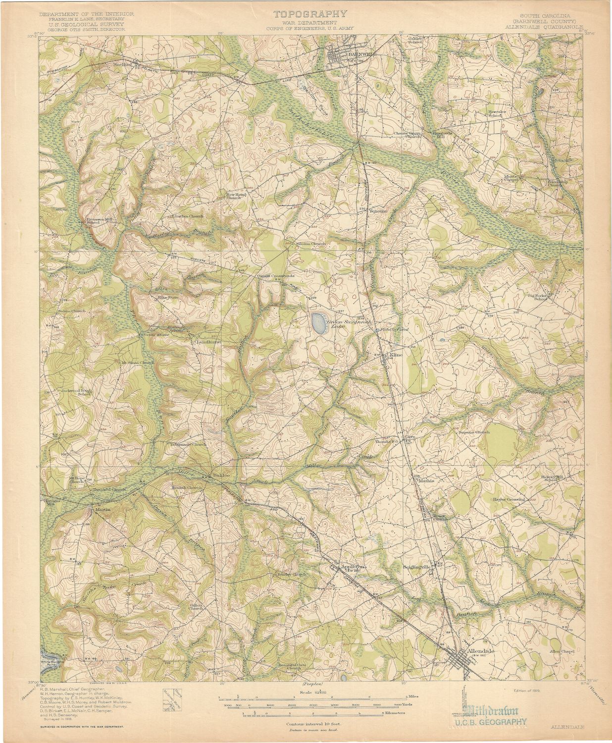 1919 USGS Allendale SC. Quad