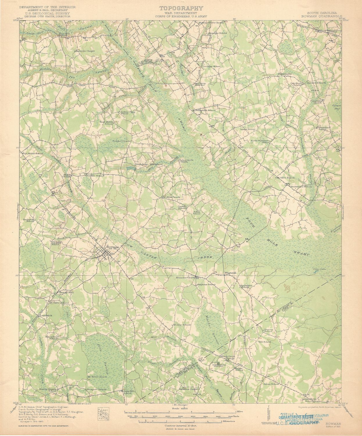 1921 USGS Bowman South Carolina Quad 