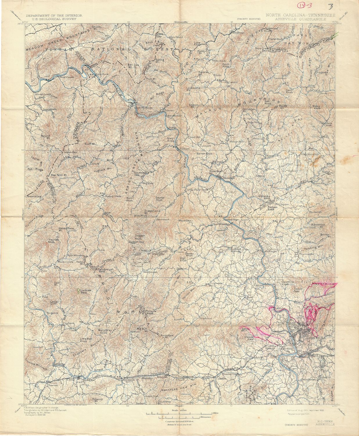 1932 (1901) USGS Ashville North Carolina Quad- Field Edition 