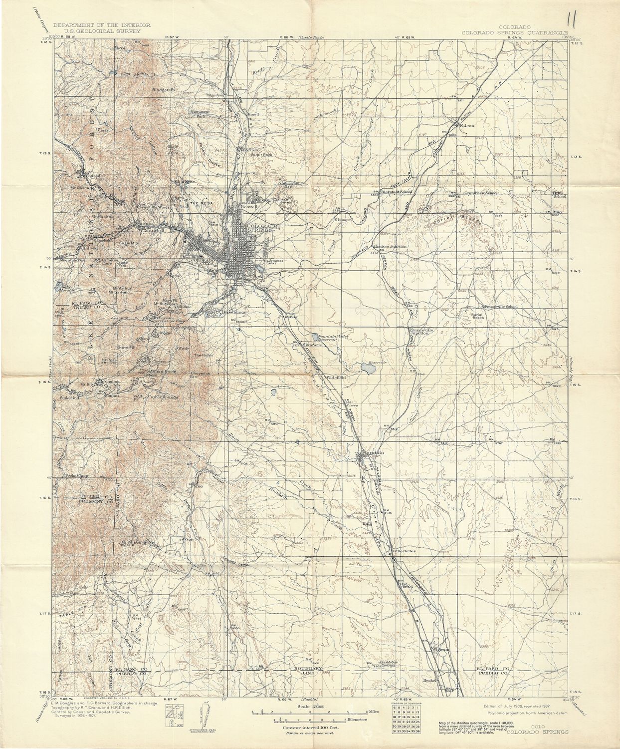 1932 (1909) USGS Colorado Springs, Co. Quad-Field Edition