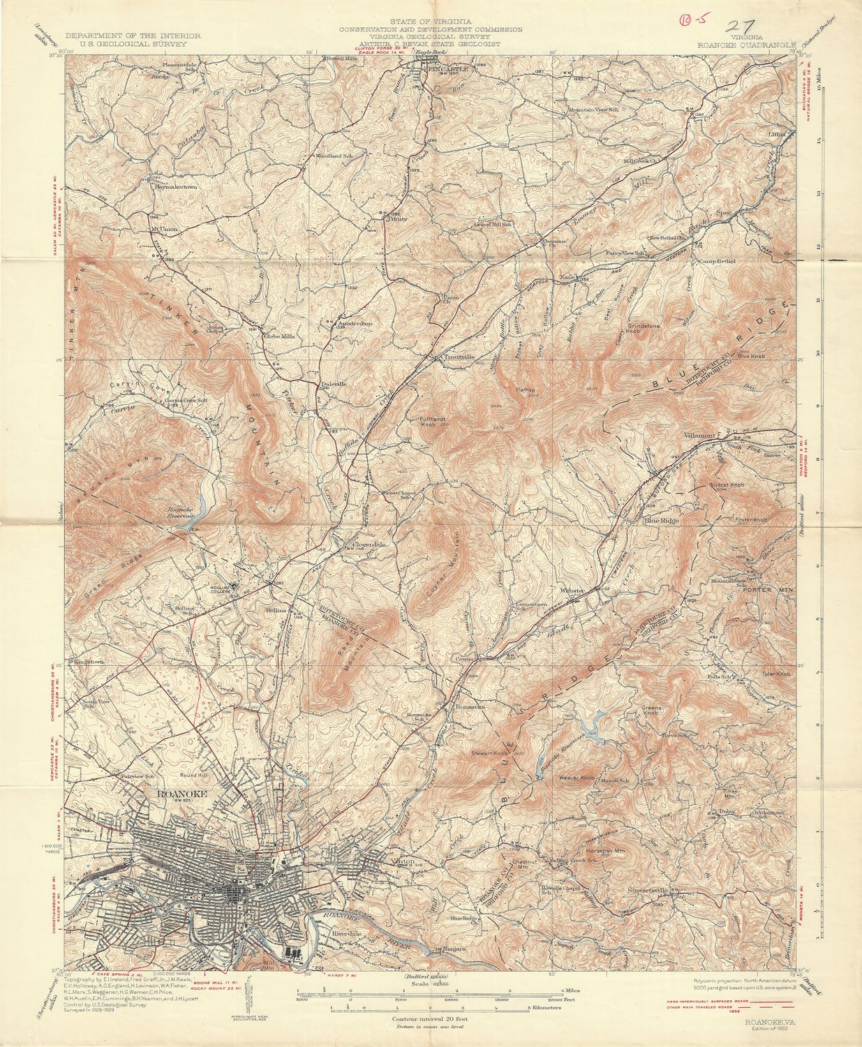 1933 USGS Roanoke, Va. Quad -Field Edition