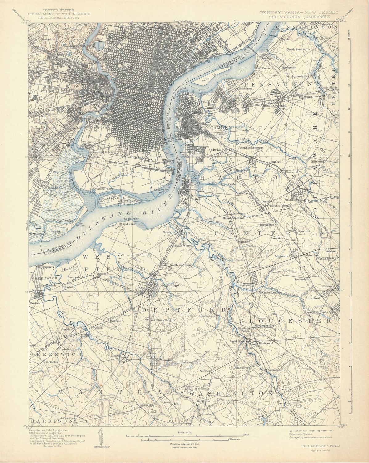 1943 (1898)  USGS Philadelphia Pennsylvania Quad