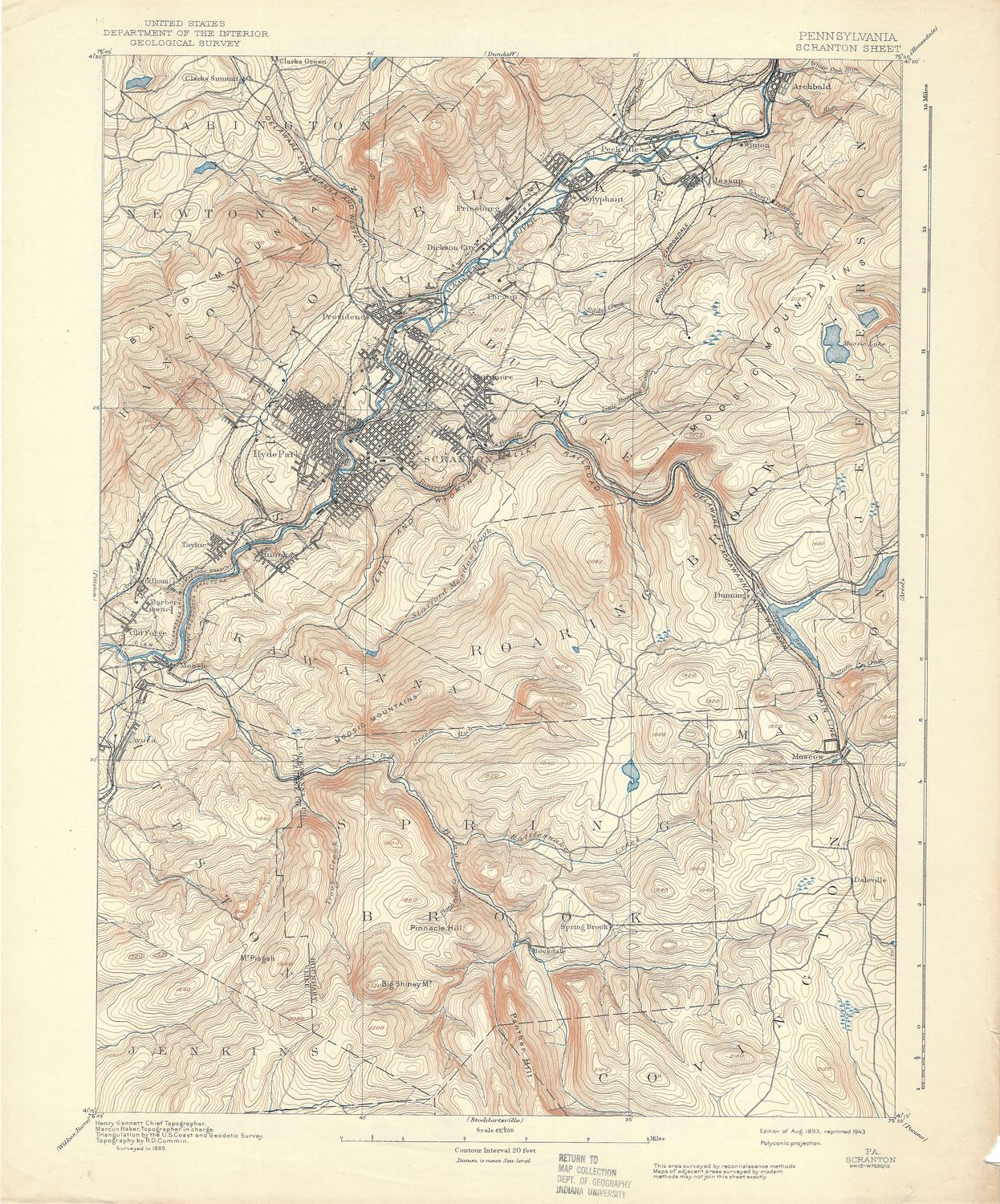 1943 (1893) USGS Scranton , Pennsylvania Quad