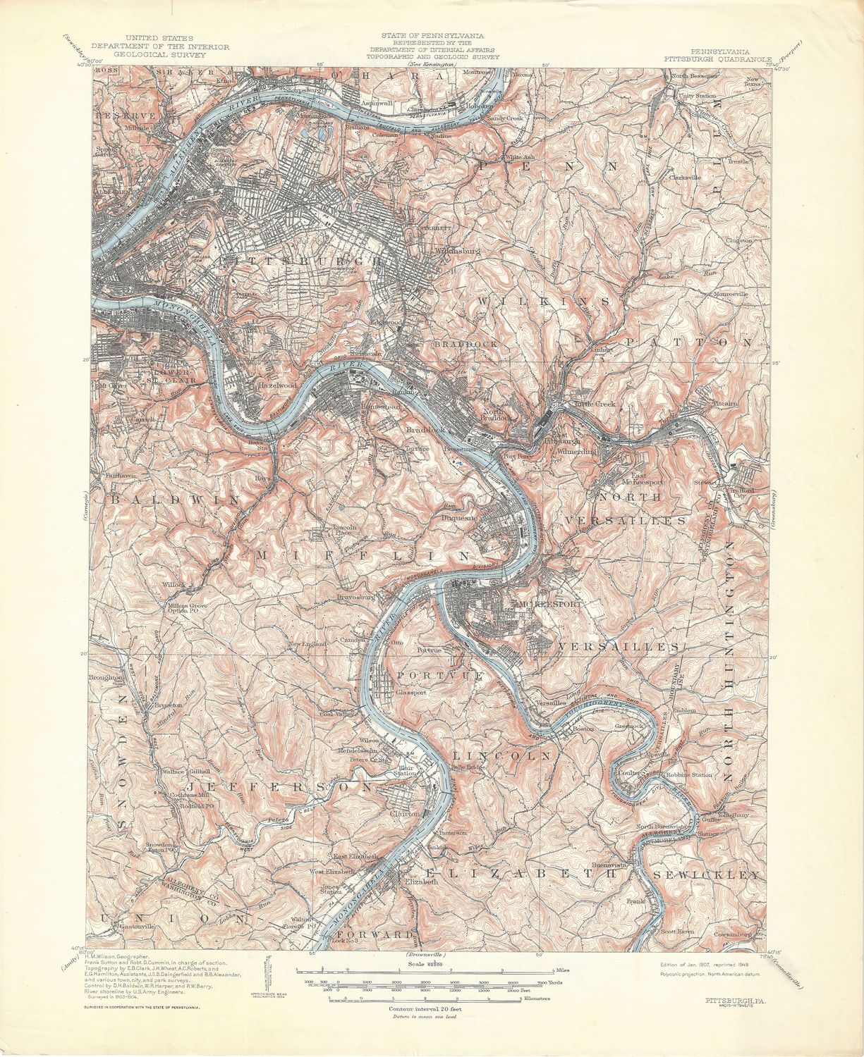 1949 (1907) USGS Pittsburgh, Pennsylvania Quad