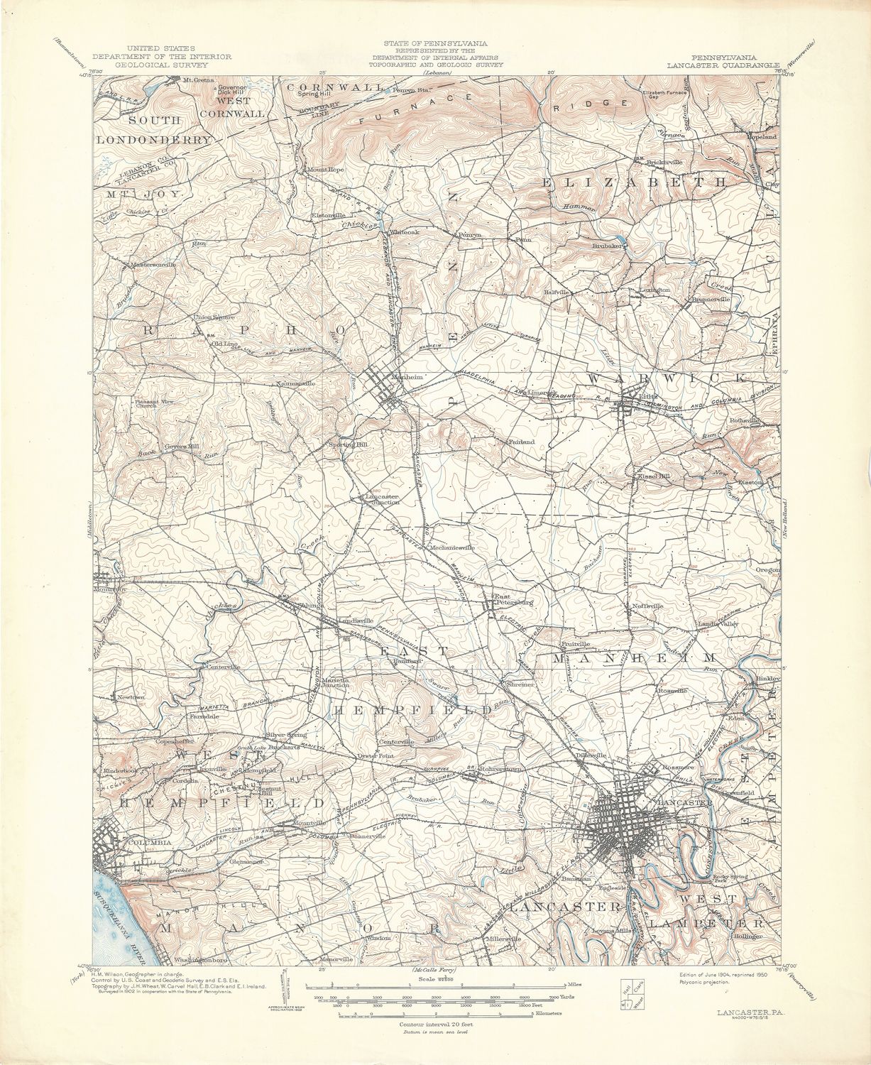 1950 (1904) USGS Lancaster,Pennsylvania Quad with Lititz