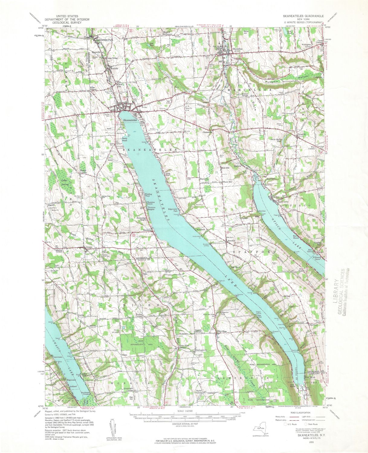 1955 USGS Skaneateles New York Quad