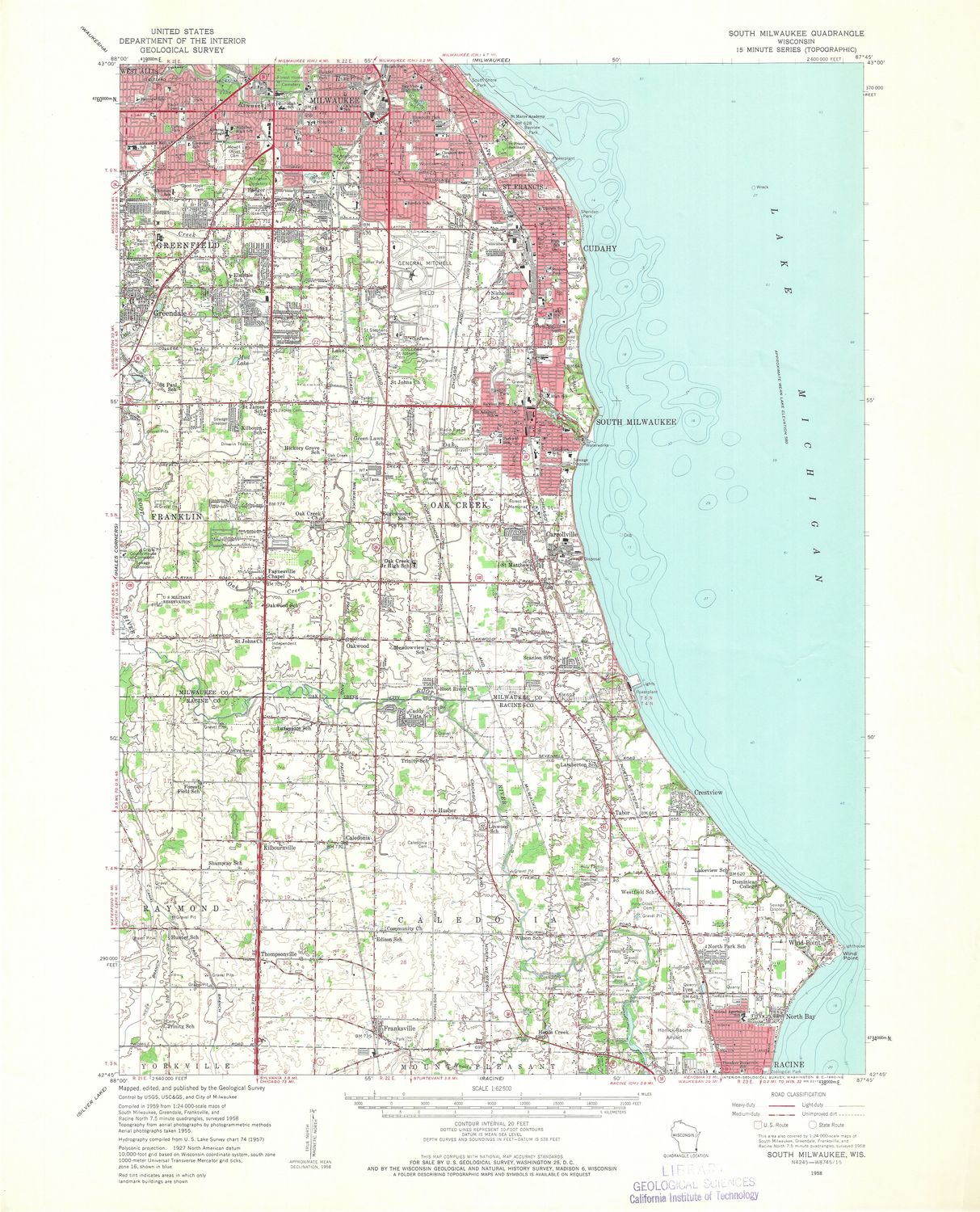 1958 USGS Milwaukee , Wis. in 3 sheets