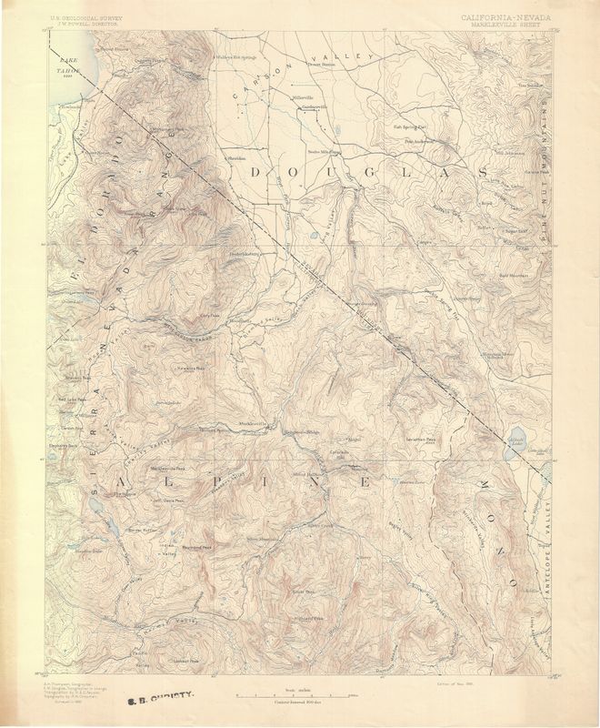 1891 USGS Markleeville, Ca. Quad w/ lake tahoe
