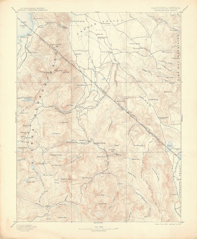 1905 (1893) USGS Markleevillle, Ca Quad Tahoe Sheet