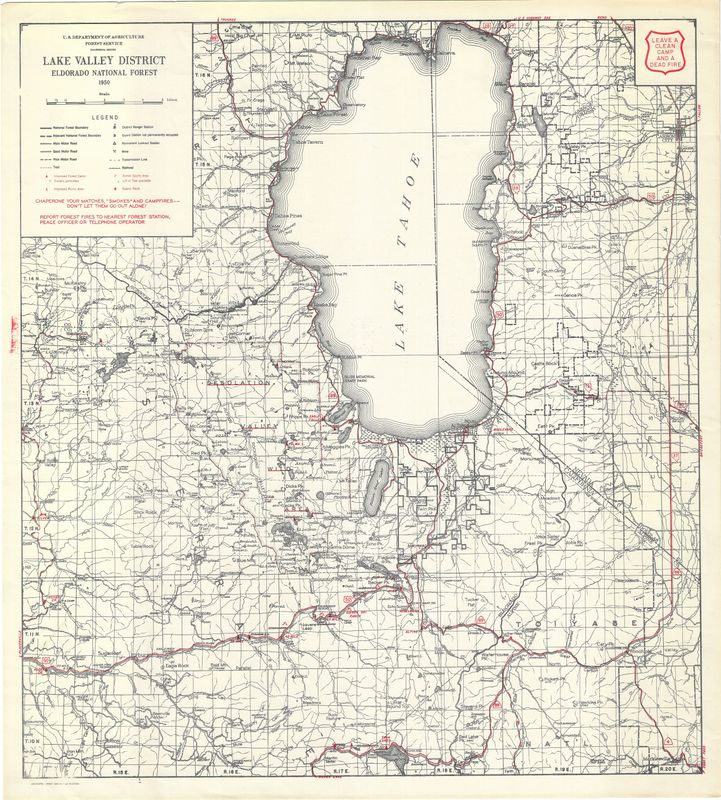 1950 Map of Lake Valley District: Lake Tahoe in the El Dorado National Forest