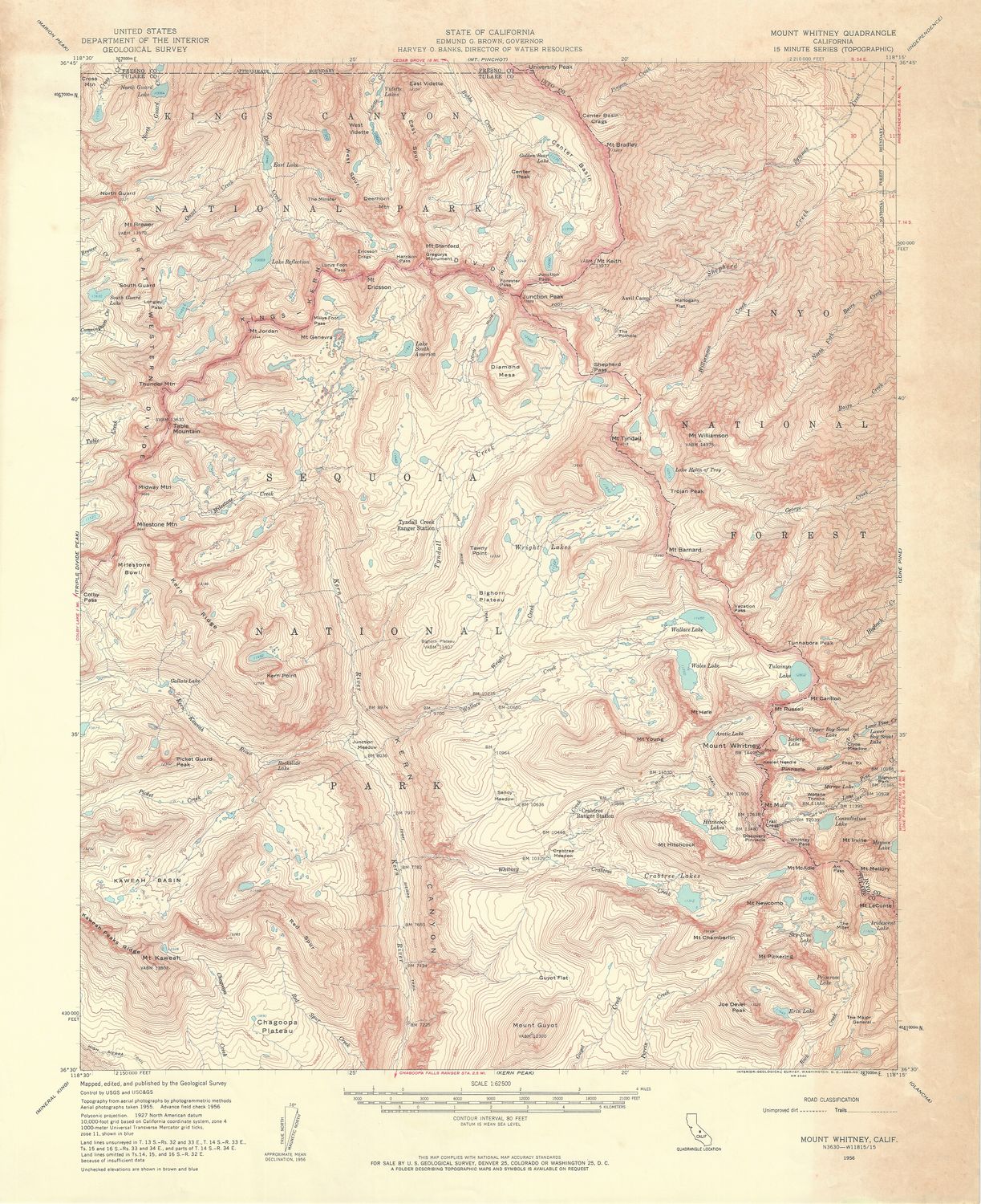 1956 USGS Mt. Whitney Quad with Sequoia National Park