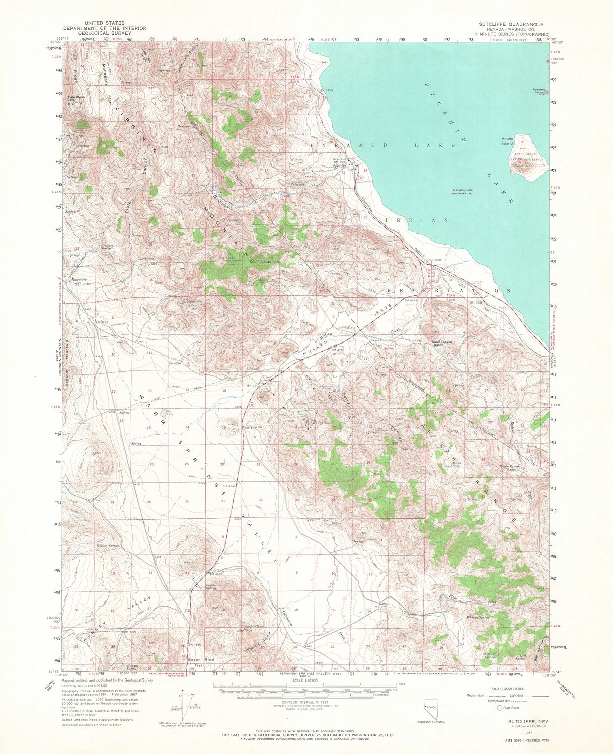 1957 USGS Pyramid Lake Quad in 2 sheets