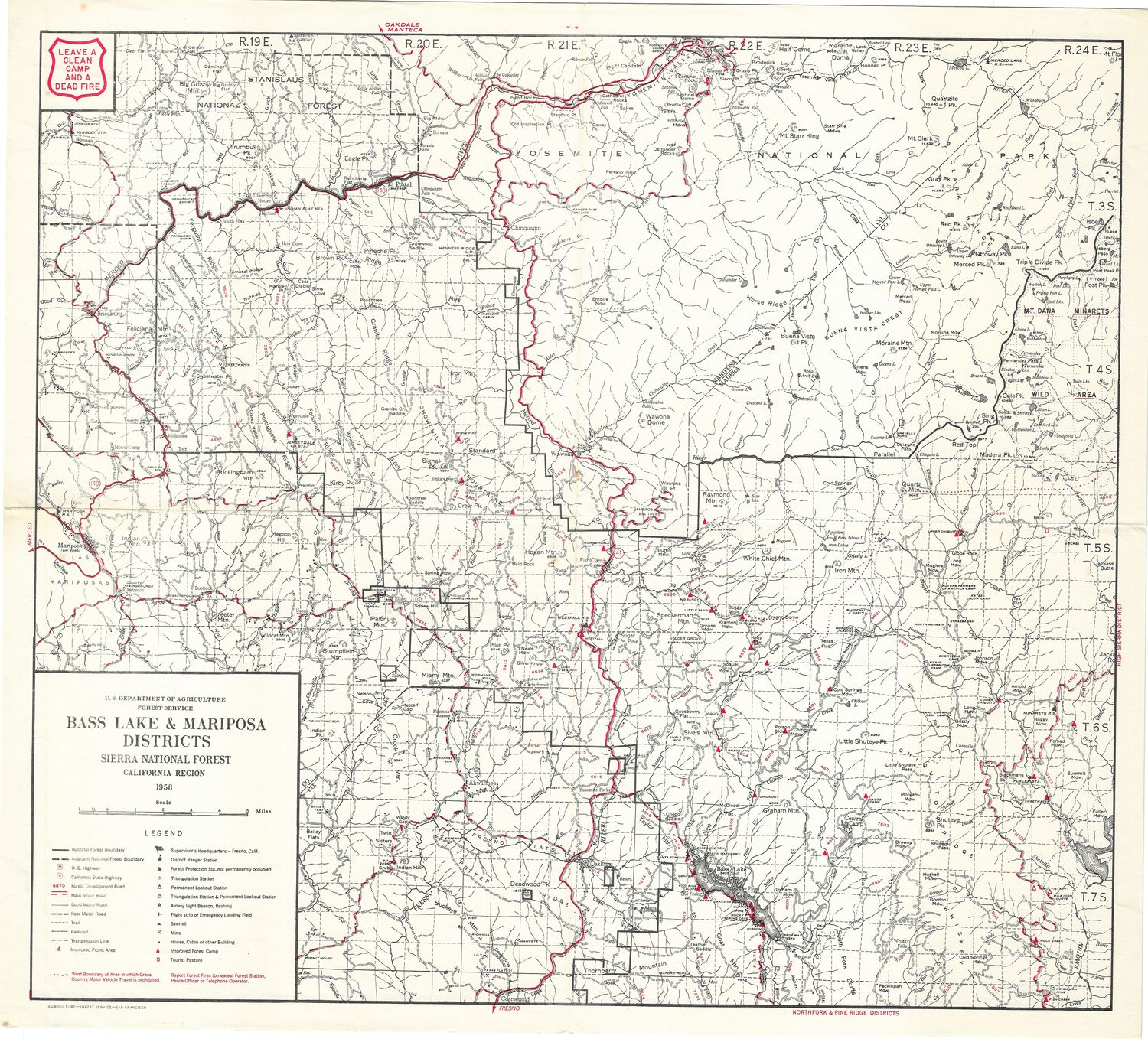 1958 Bass Lake &amp; Mariposa District with Yosemite National Park 