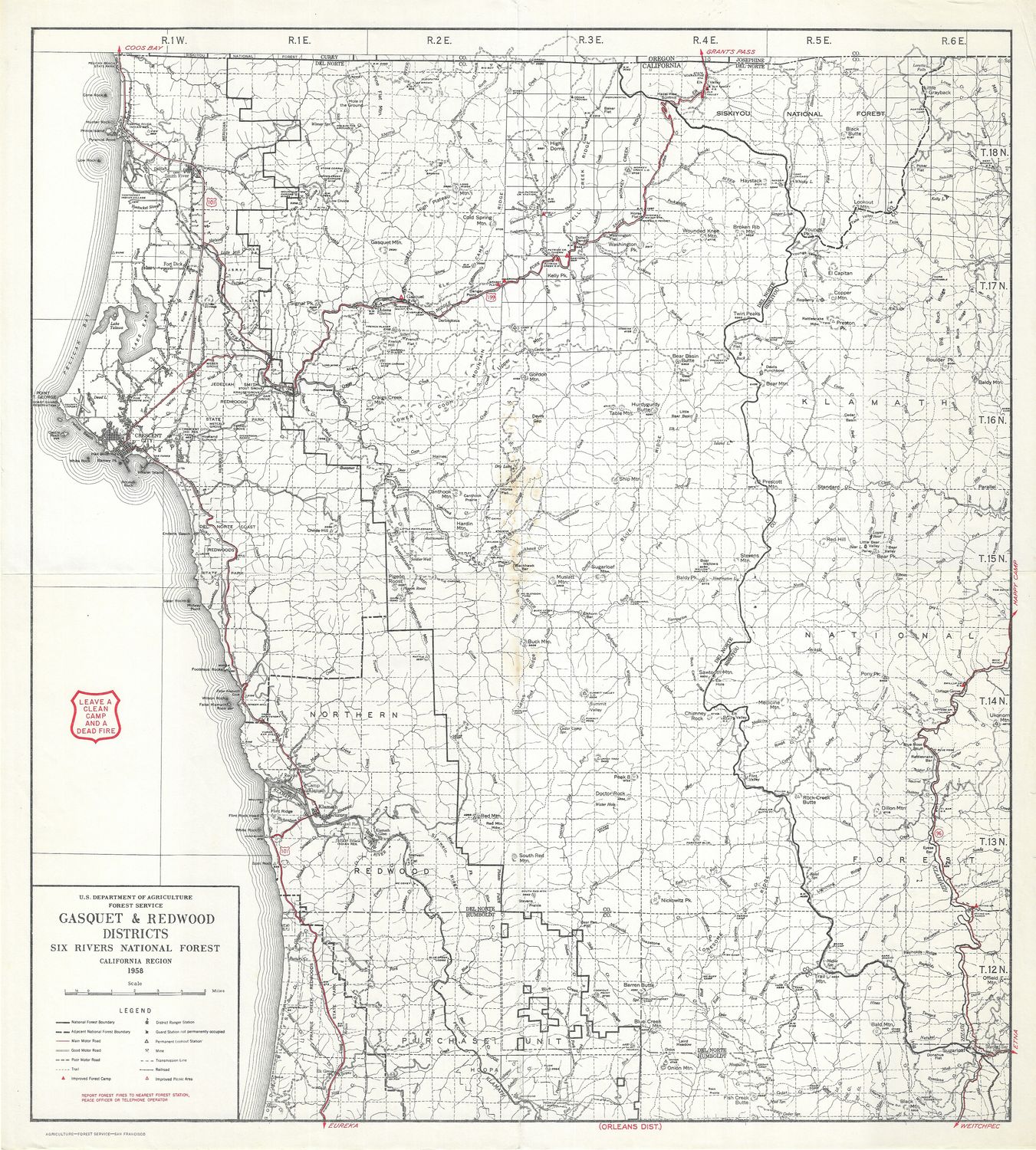 1958 Gasquet &amp; Redwood Districts with Crescent City, Ca.