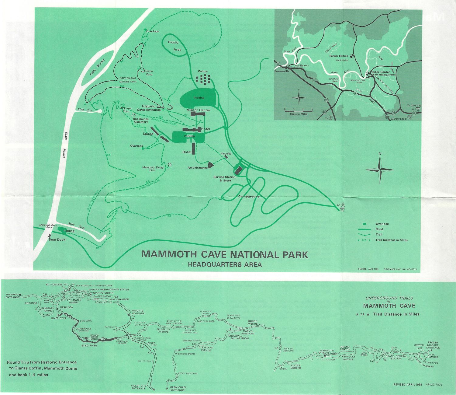 1968 Mammoth Caves National Park Map