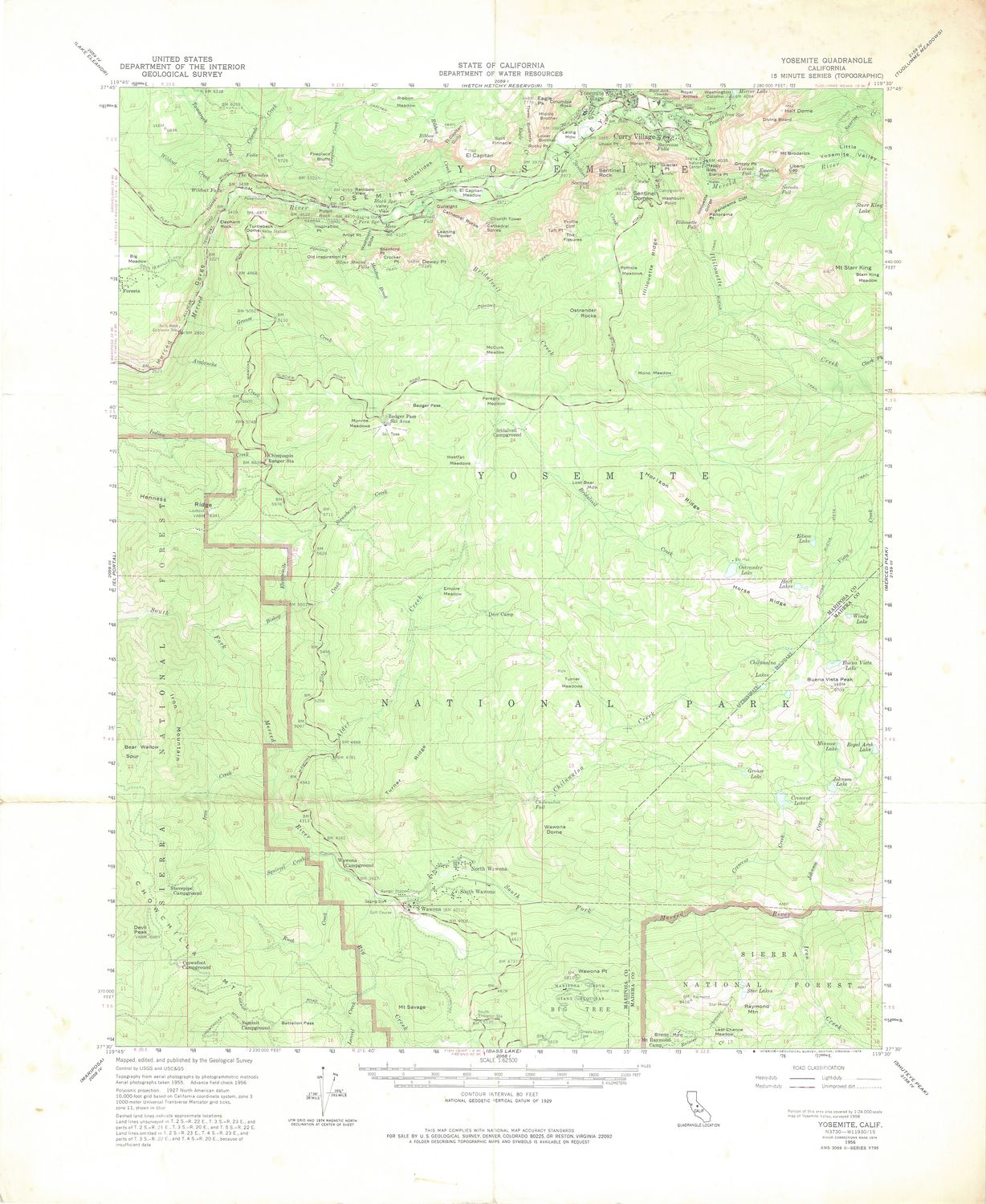 1974 (1956) USGS Yosemite National Park Quad