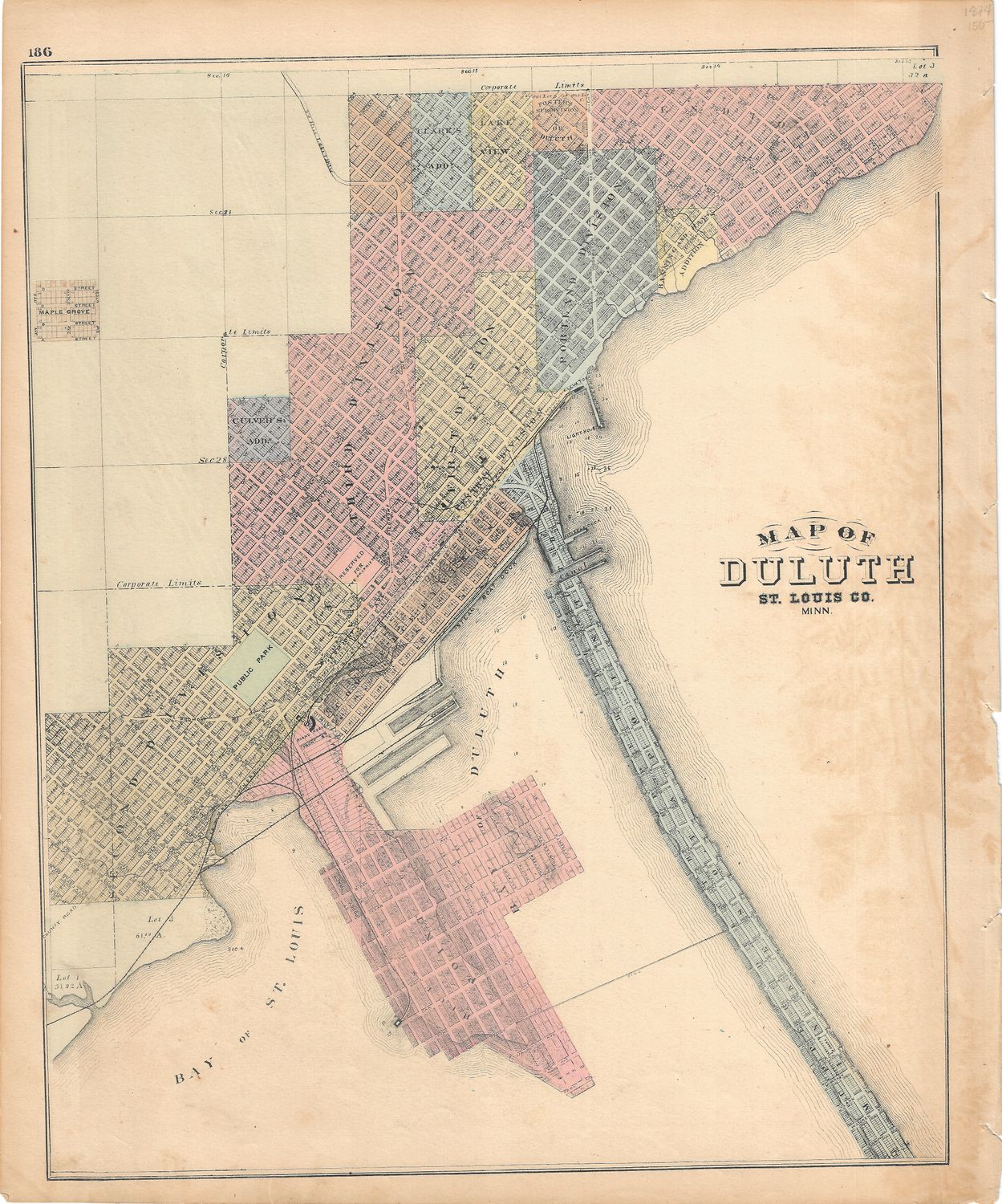 1874 Map of Duluth Minn. by AT Andreas w/ OHC