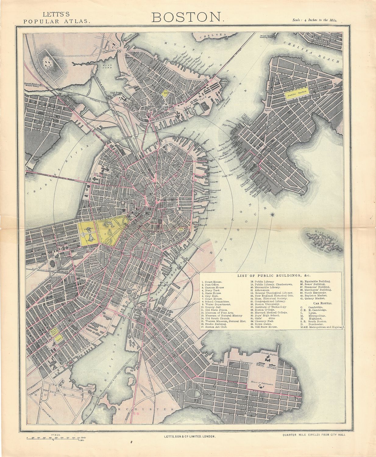 1883 Lett&#39;s Atlas map of Boston, Mass. 