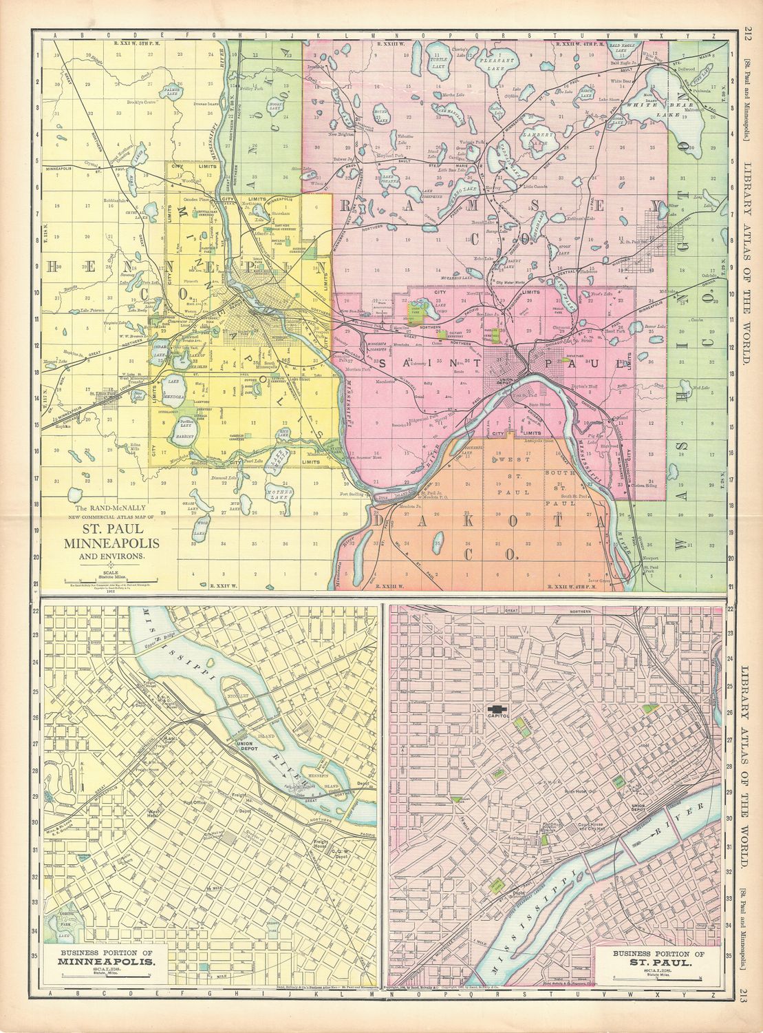 1912 Map of Minneapolis - St. Paul  by Rand McNally