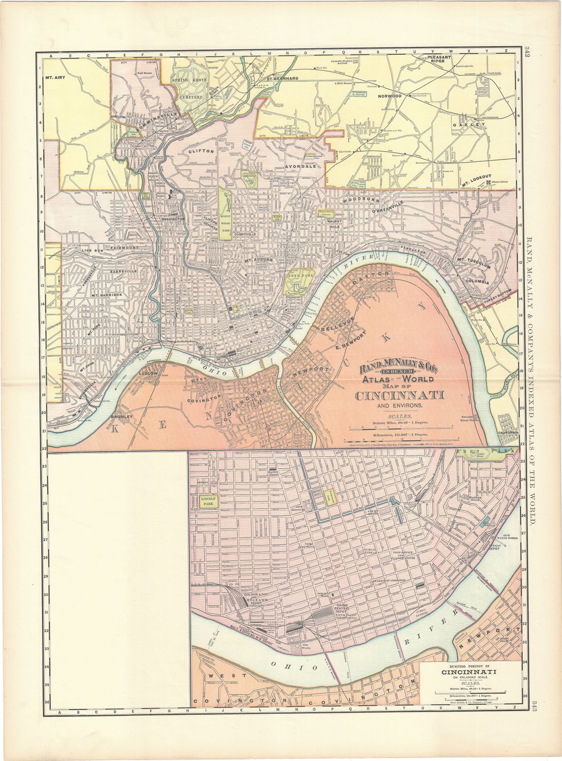 1894 Map of Cinncinatti, Oh. w/ Cleveland &amp; Toledo on reverse by Rand McNally