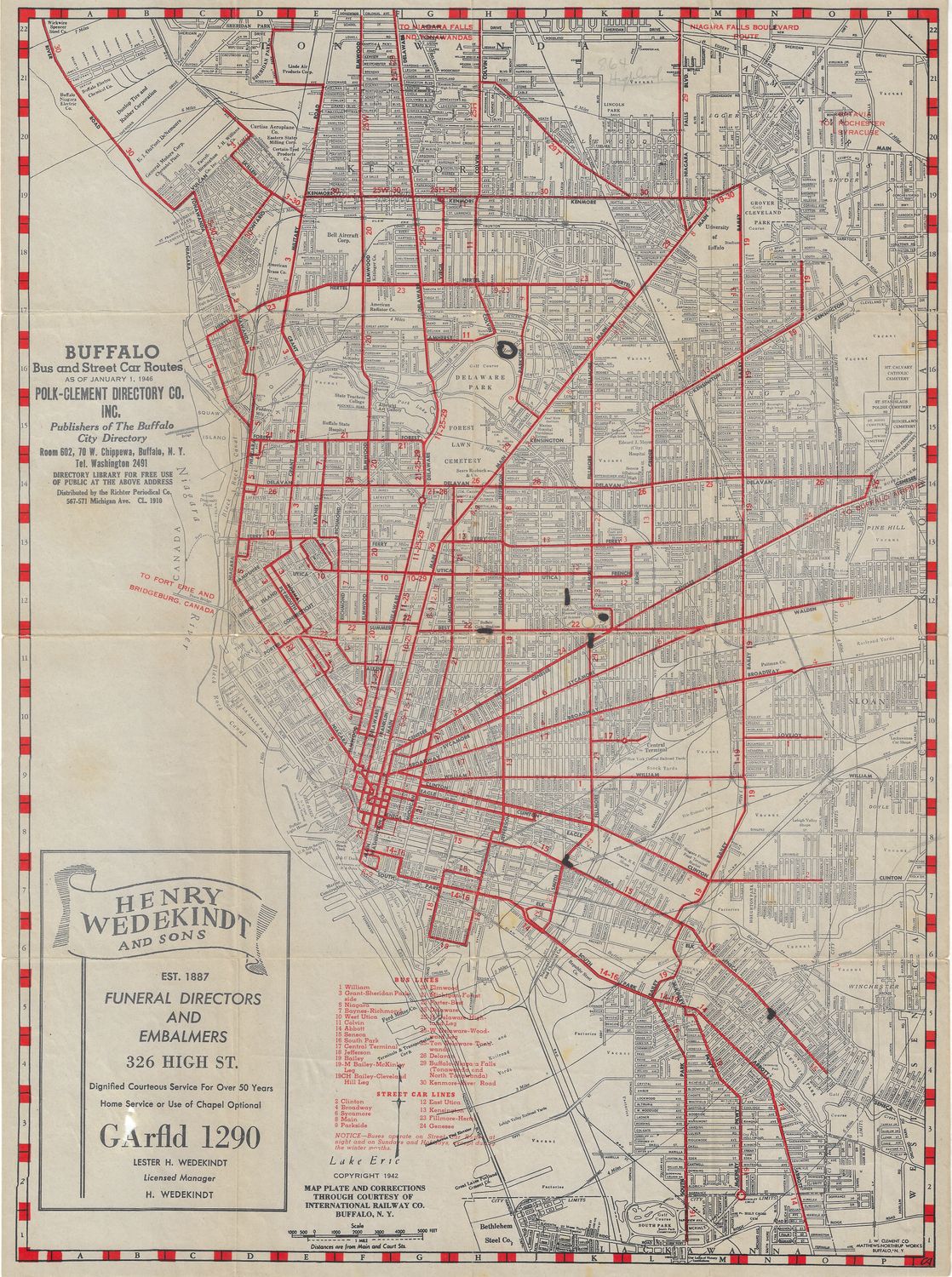 1920 Map of Buffalo, New York by Wedekindt Funeral Home