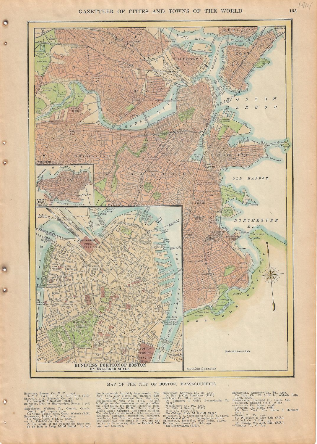 1927 Gazetteer Map of Boston, Mass. w/ hand color
