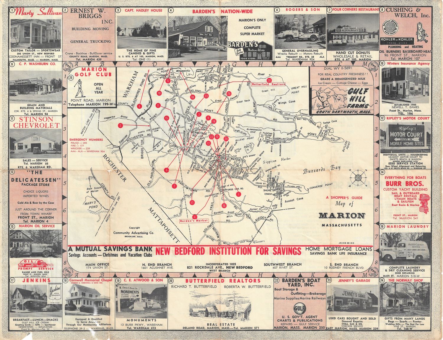 1950 Map of Marion, Mass. by the Advert Co