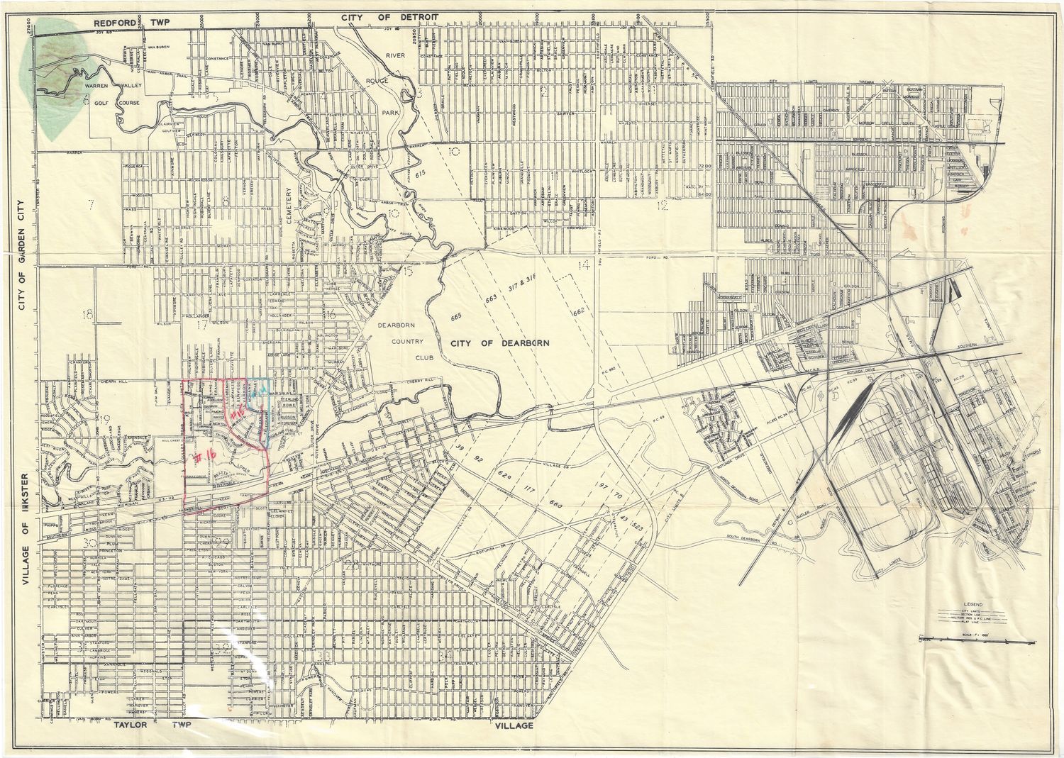 1955 City Map of Dearborn Mi.