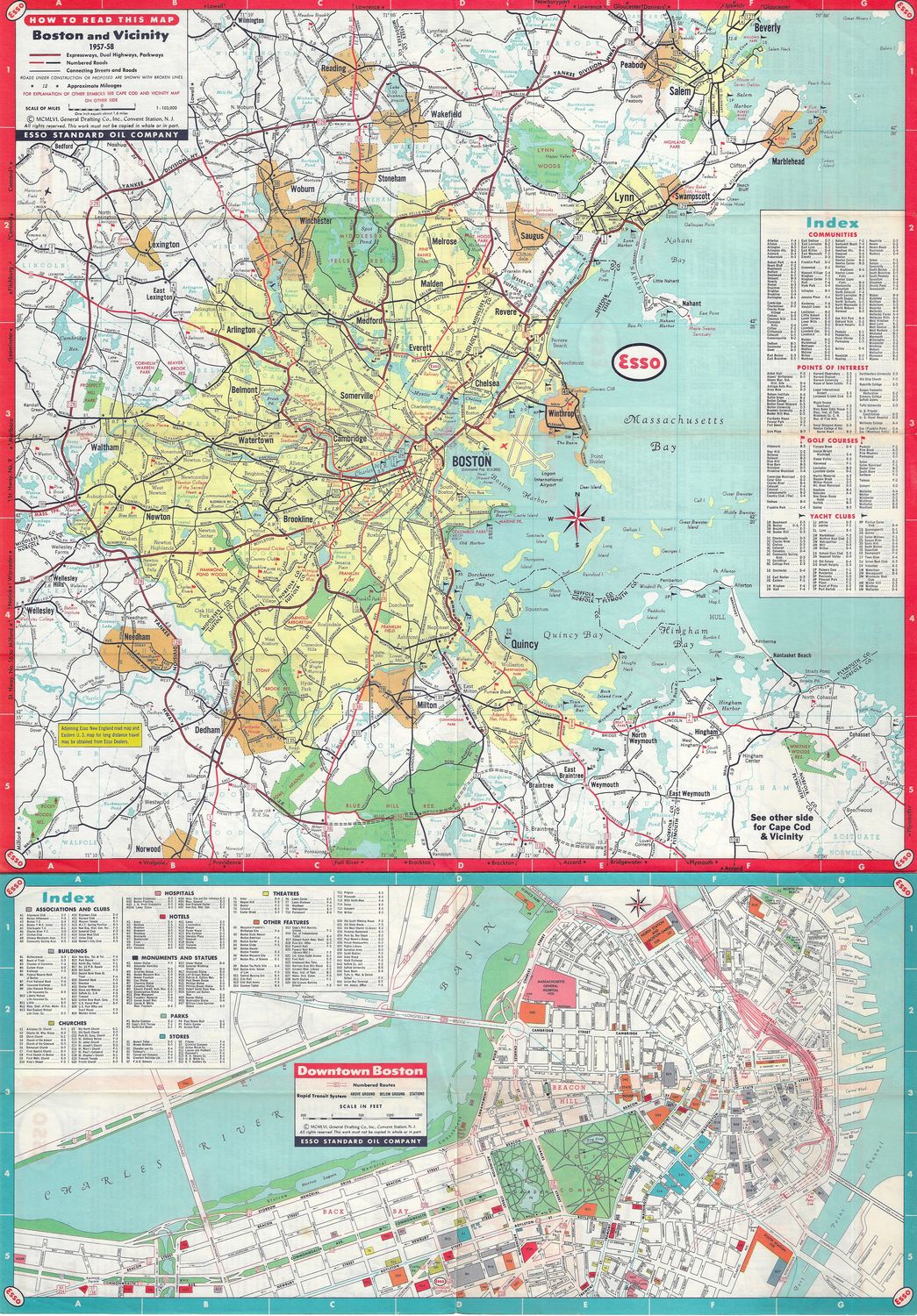 1958 Map of the Boston Vicinity &amp; Cape Cod by Esso Oil Co.