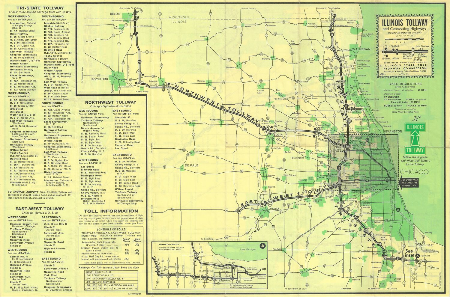 1961 Map of the Chicago Expressway IL by the Highway Commission