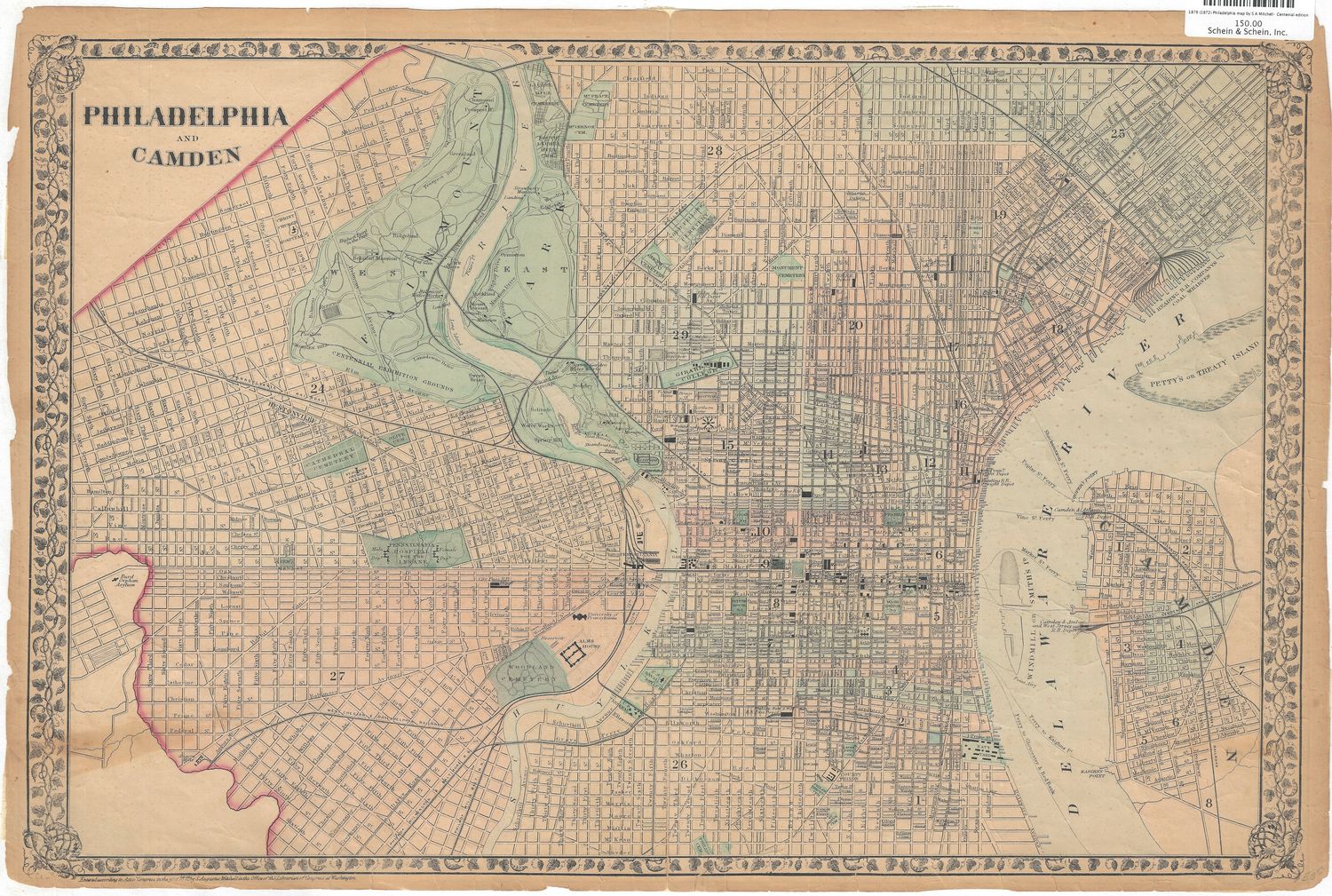 1876 (1872) Map of Philadelphia, Pa by S A Mitchell- Centenial edition