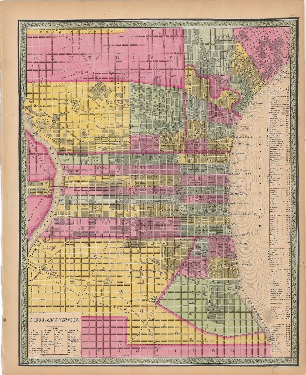 1849 Cowperthwaite Map of Philadelphia by DeSilver-Mitchell&#39;s
