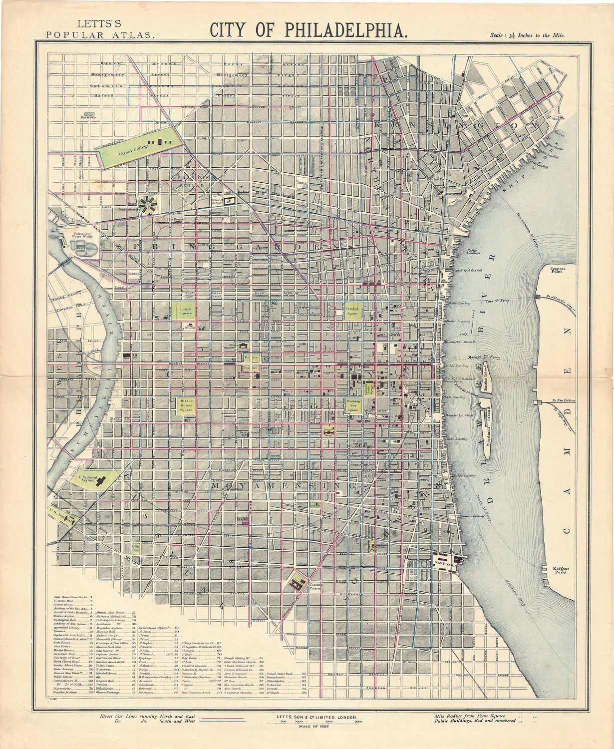 1883 Lett's Atlas Map of Philadelphia, Pa 