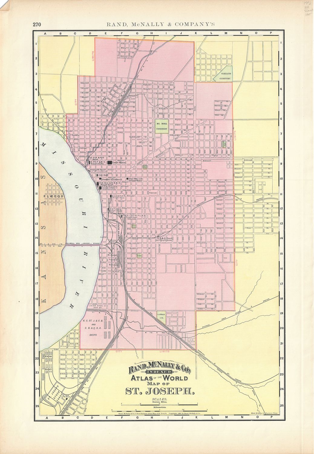 1892 Map of St. Joseph Mo. by Rand McNally