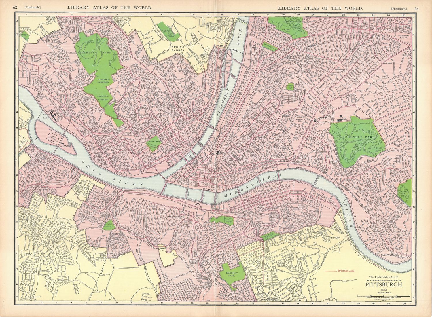 1912 Map of Pittsburgh, Pa. by Rand McNally