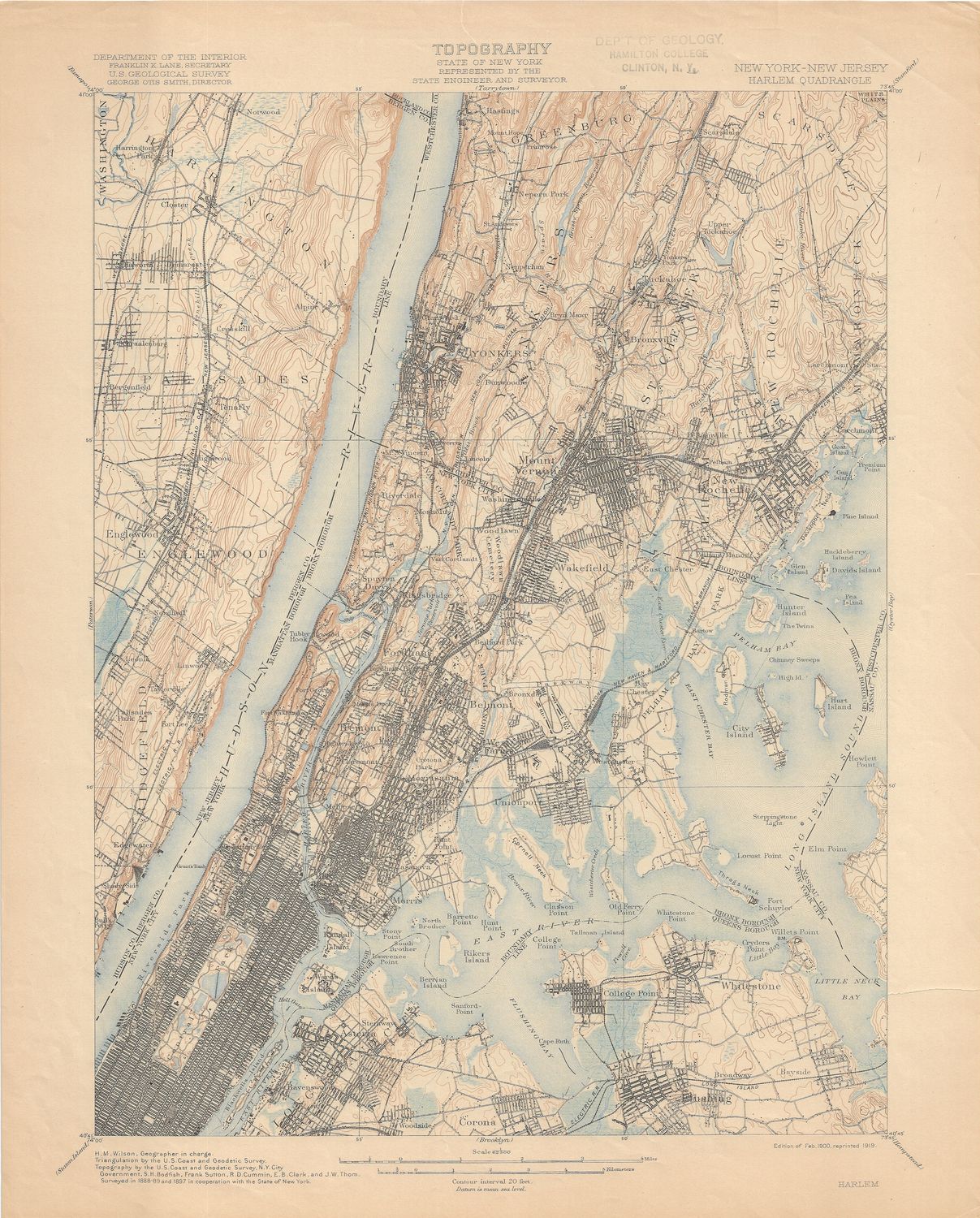 1919 USGS Harlem, New York City Quad
