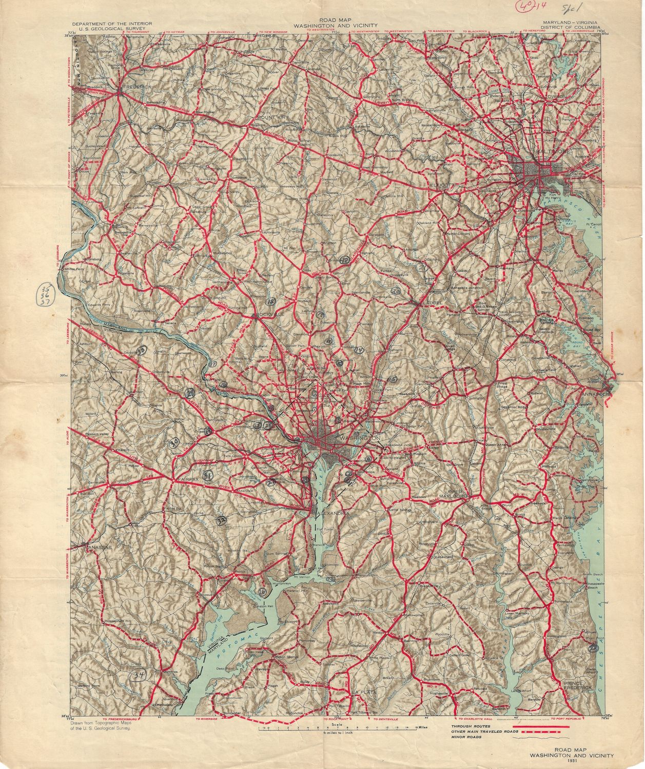 1931 USGS Washington DC and Vicinity Quad Road Map