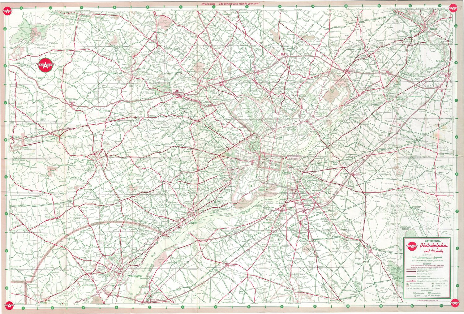 1963 Flying A Map of Philadelphia