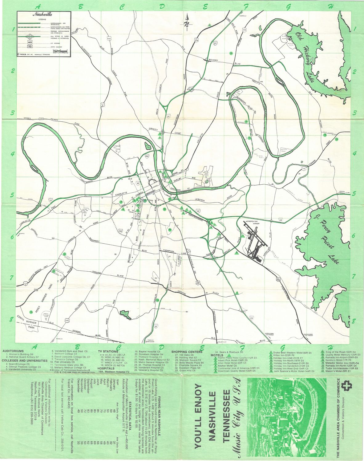 1972 Map of Nashville, Tn. from the Nashville Area Chamber of Commerce