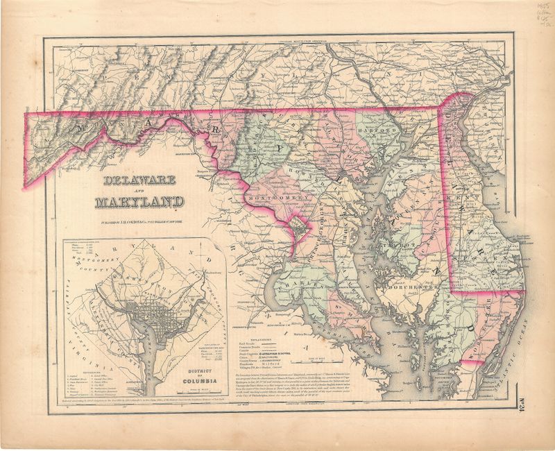 1855 Map of Delaware, Maryland  &amp; Washington DC by GW Colton &amp; sons