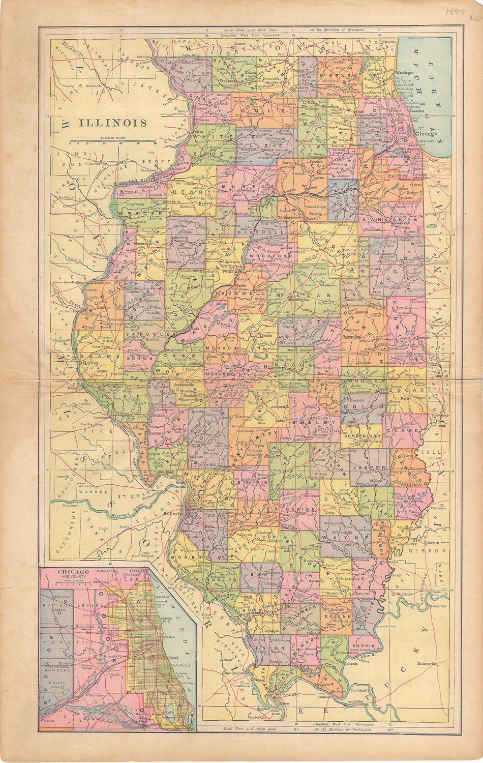 1898 Map of Illinois by Atlas Publishing co.