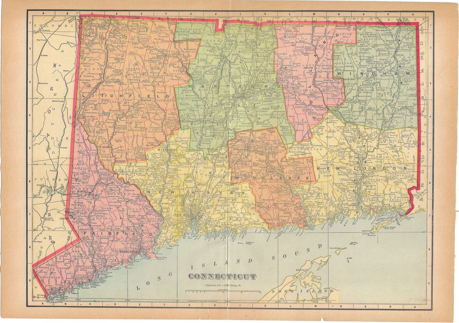 1901 Map of Connecticut by Geo Cram