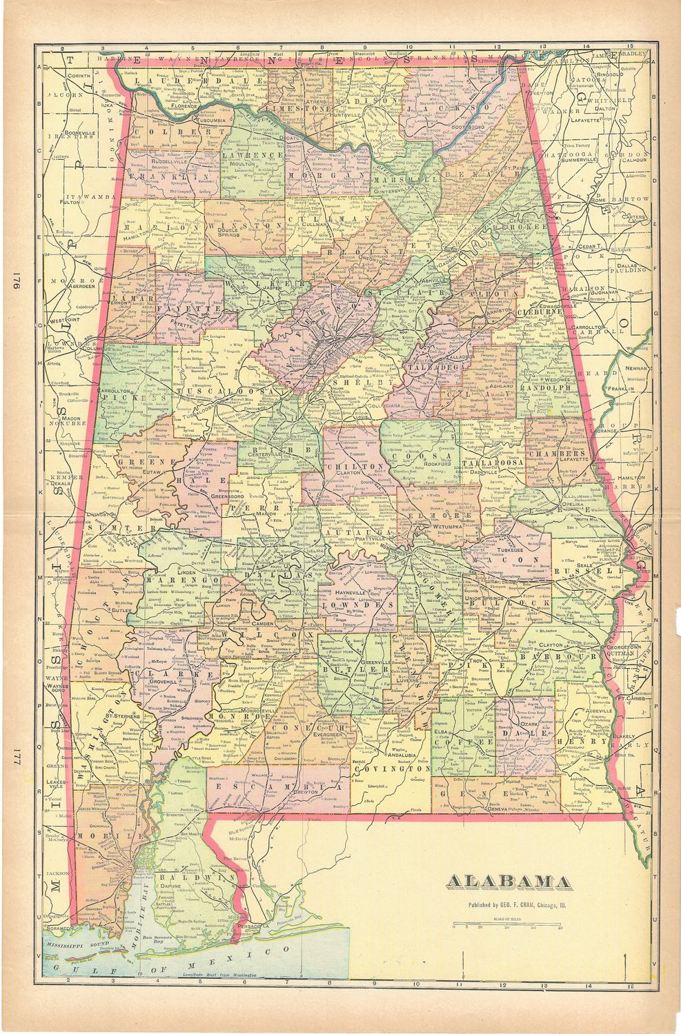 1901 Map of Alabama by Geo. Cram