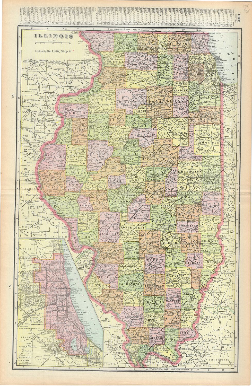 1901 Map of Illinois by Geo. Cram