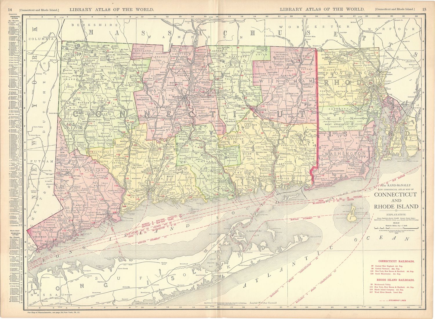 1912 Map of Connecticut &amp; Rhode Island by Rand McNally