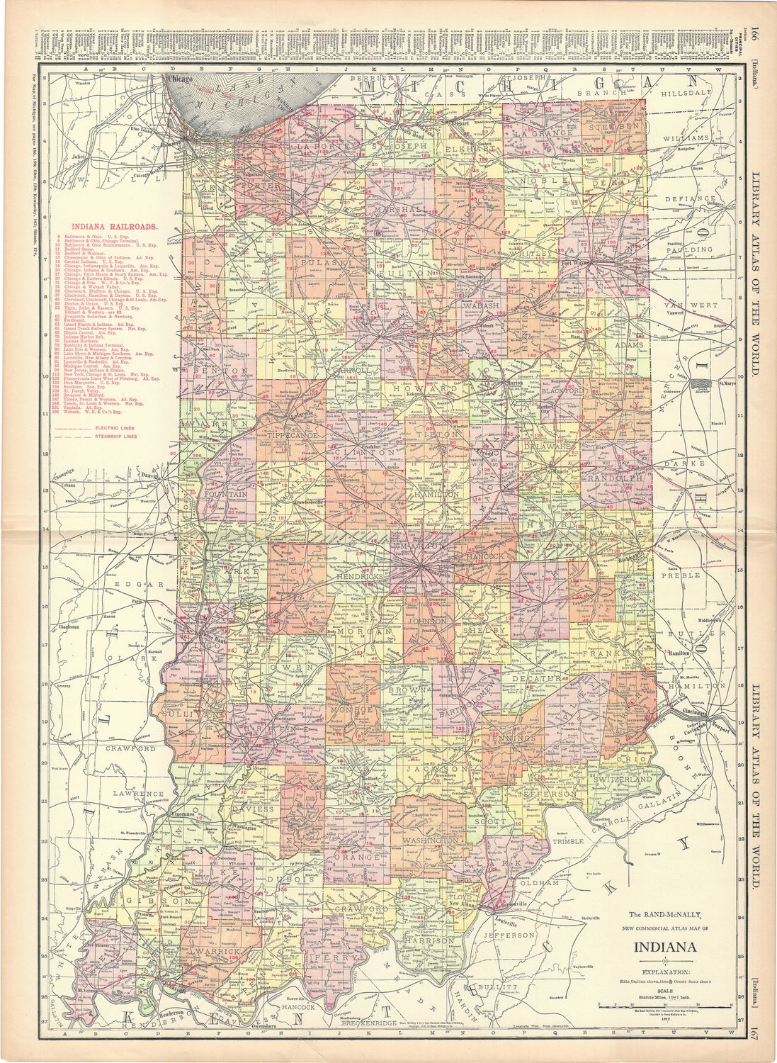 1912 Map of Indiana by Rand McNally