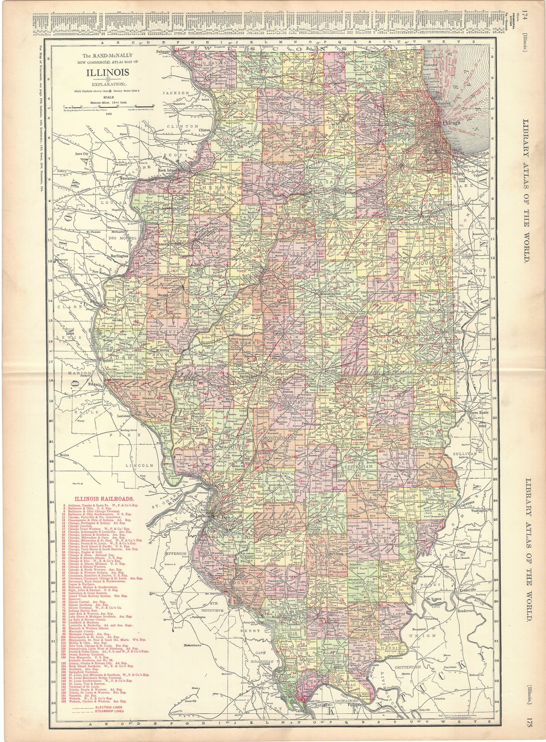 1912 Map of Illinois by Rand McNally