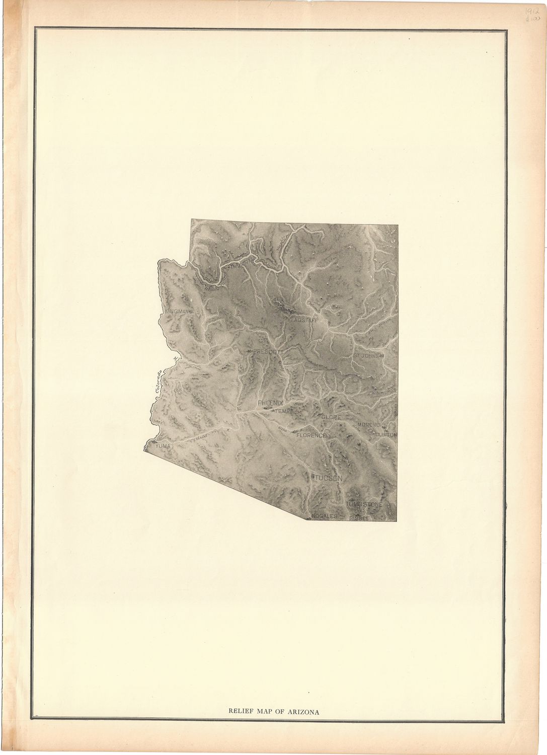 1912 Relief Map of Arizona by Rand McNally